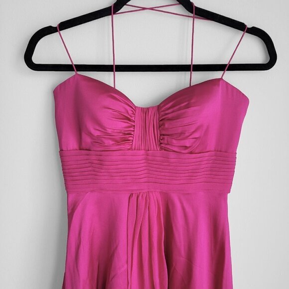 NWT Aidan Mattox Silk Hot Pink Sweetheart Neckline Cross Back Straps Dress - Picture 5 of 12